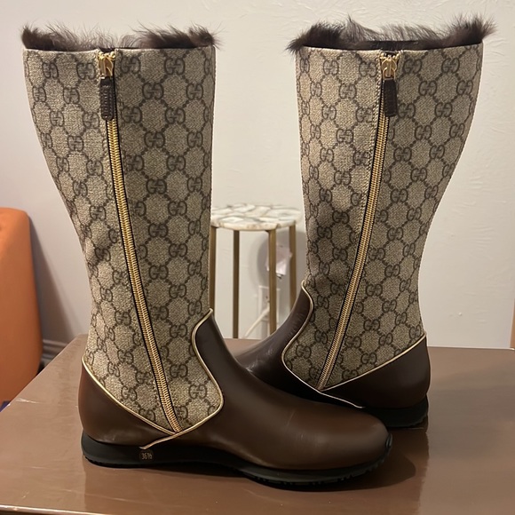 Gucci GG Monogram Leather/Canvas Boots - Picture 6 of 12
